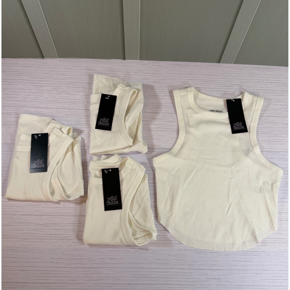 Wild Fable *LOT OF 4* Womens Small Ribbed Tank Top White Curved Hem NEW